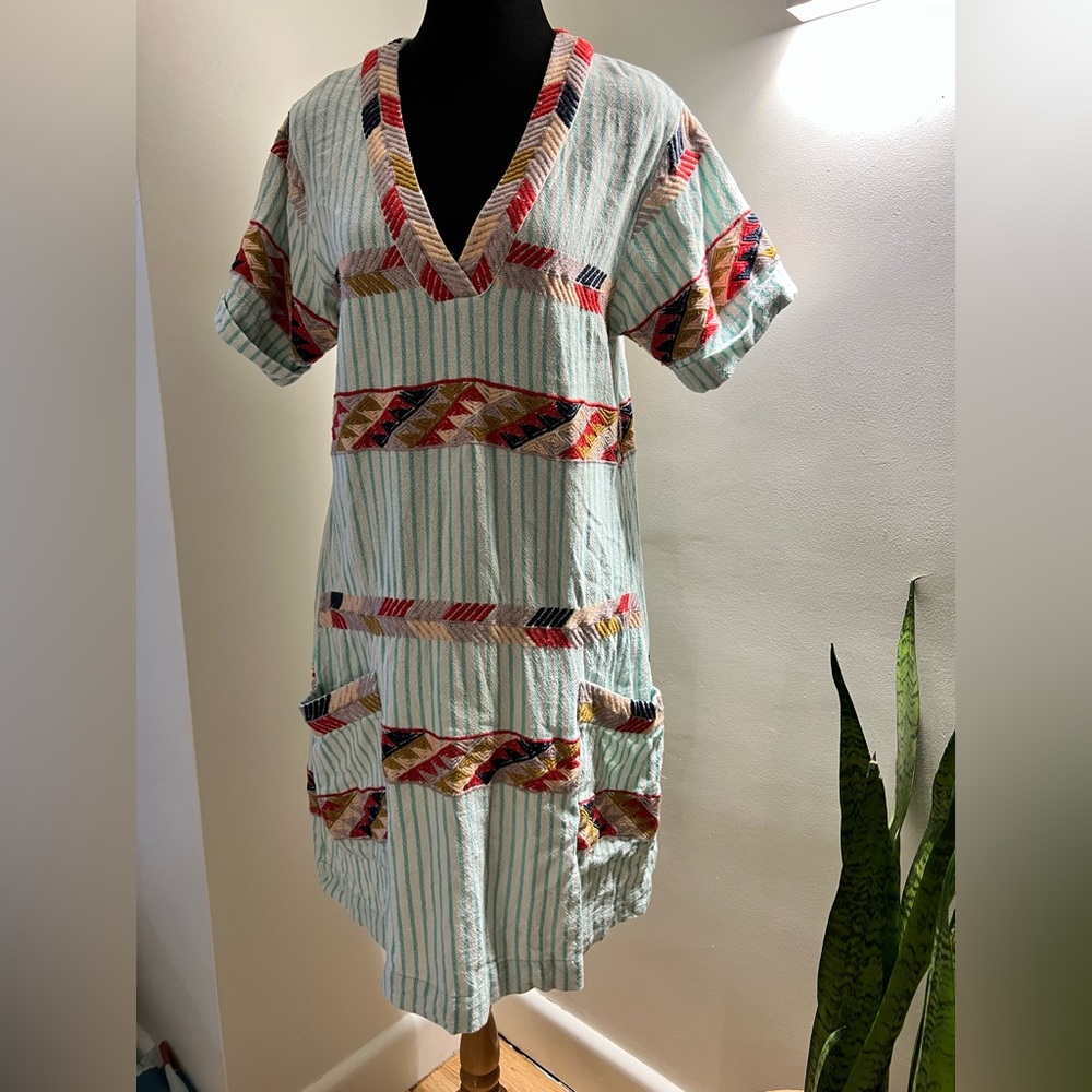 Women’s Pink Chicken boho embroidered dress blue neutral Sz small